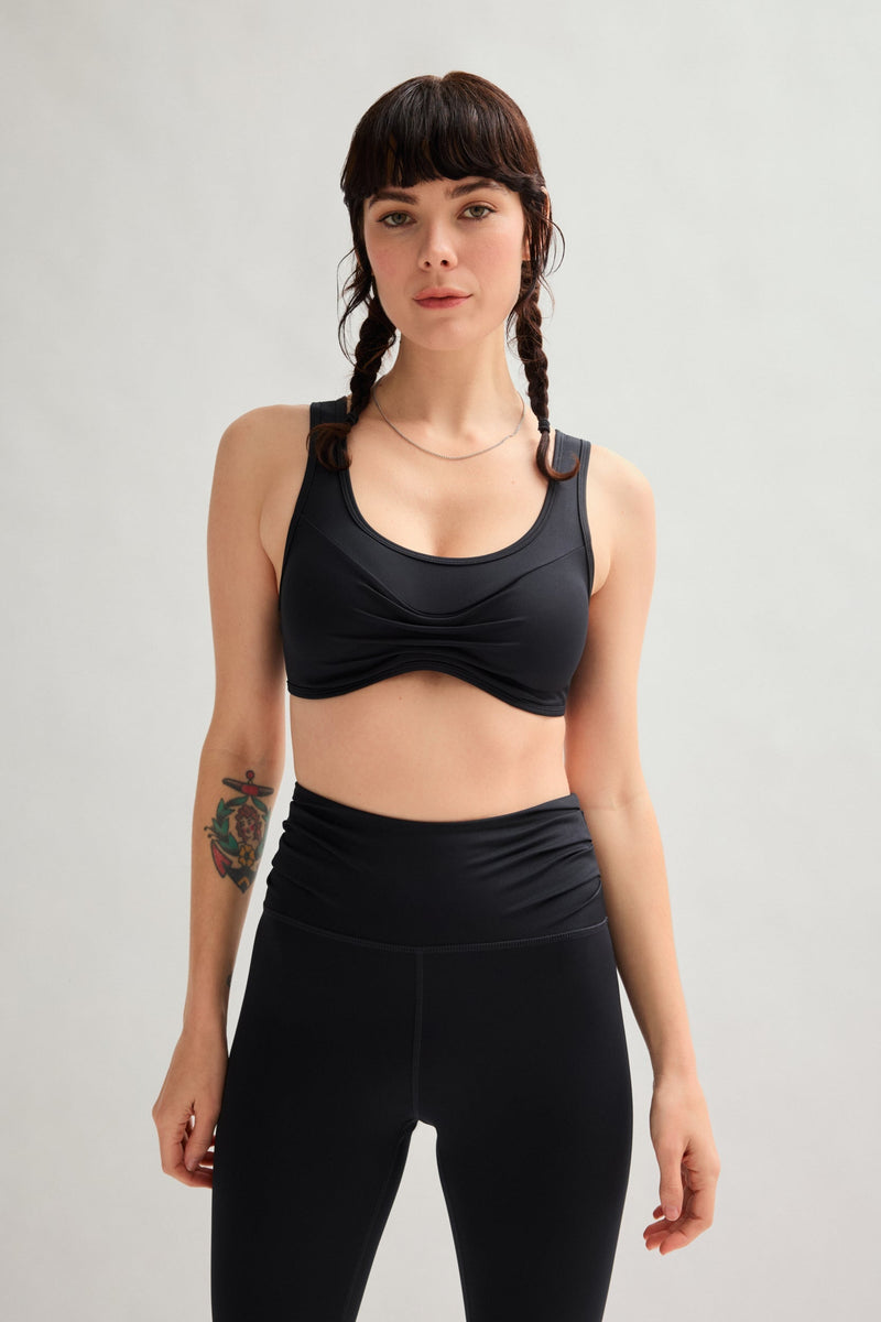 girlfriend collective Black Kiki Pleated Bra