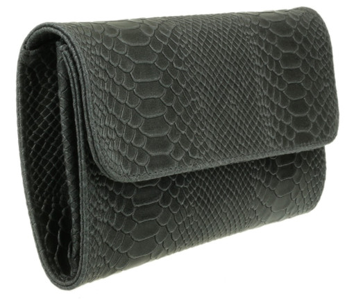 Girly Handbags Italian Snake Suede Clutch Bag