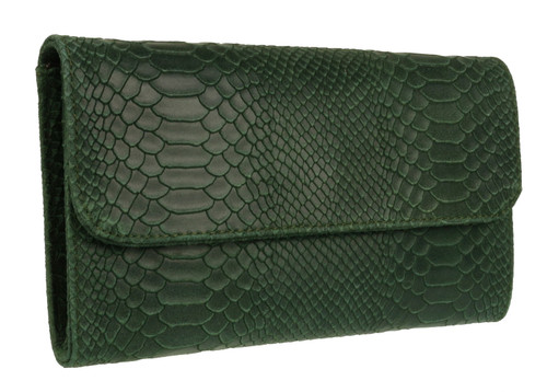 Girly Handbags Italian Snake Suede Clutch Bag