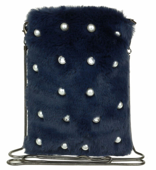 Girly Handbags Pearls Fur Clutch Bag