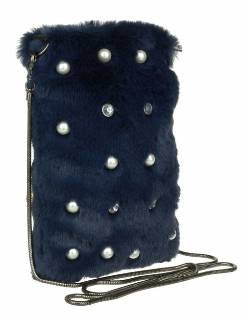 Girly Handbags Pearls Fur Clutch Bag