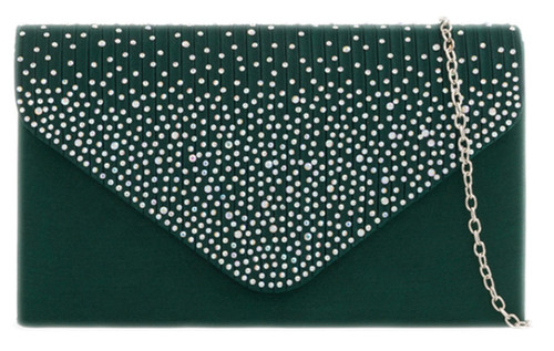 Girly Handbags Pleated Diamante Satin Clutch Bag