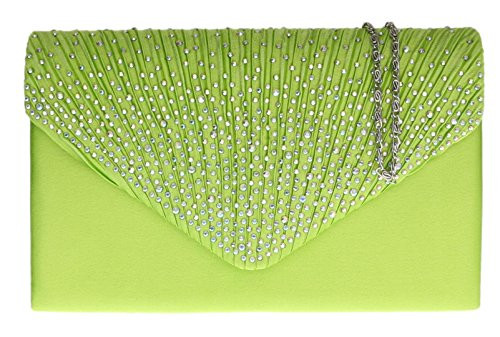 Girly Handbags Pleated Diamante Satin Clutch Bag