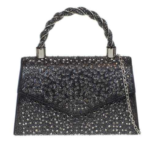 Girly Handbags Womens Diamante Twisted Handle Evening Bag