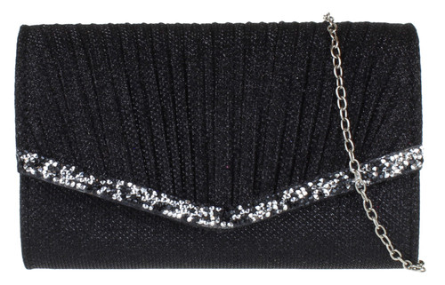 Girly Handbags Womens Glitter Strip Pleated Evening Clutch Bag