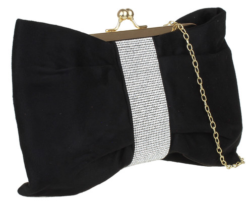 Girly Handbags Womens Satin Bow Shape Diamante Clutch Bag
