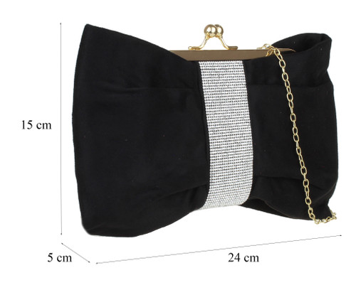 Girly Handbags Womens Satin Bow Shape Diamante Clutch Bag