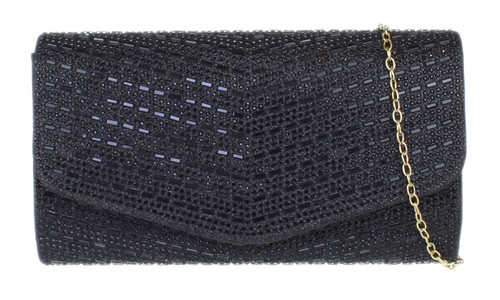 Girly Handbags Womens V Shape Diamante Gems Clutch Bag