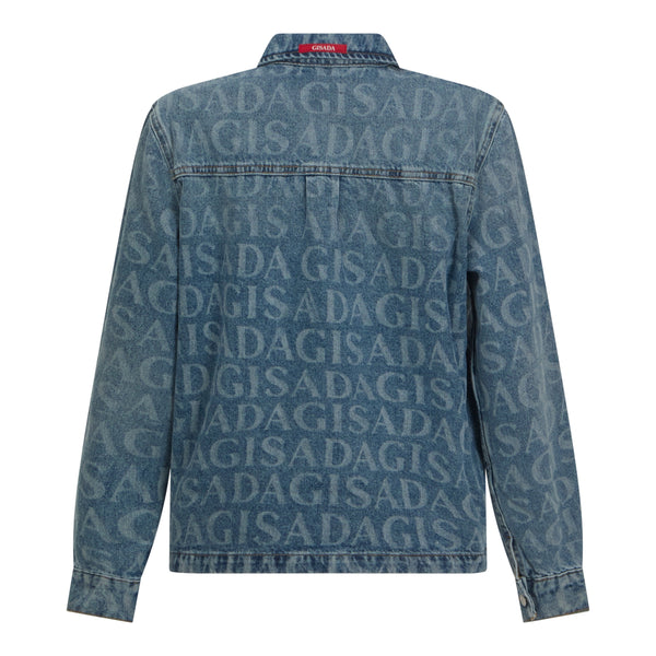 Gisada Boxy Denim Jacket With Allover Gisada Laser Print