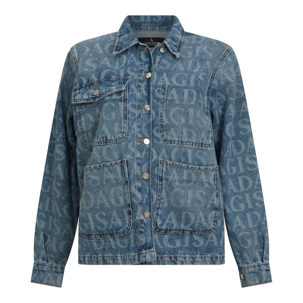 gisada Boxy Denim Jacket with Allover Gisada Laser Print