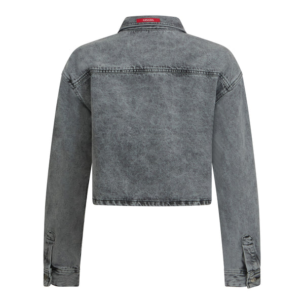 Gisada Crop Oversize Denim Shirt With Mini Label Patch