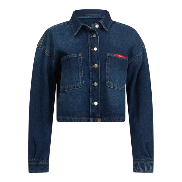 gisada Crop Oversize Denim Shirt with Mini Label Patch