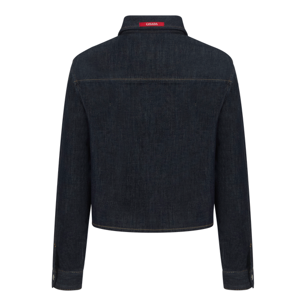 Gisada Crop Regular Denim Shirt With Gisada Laser Print On Cuff