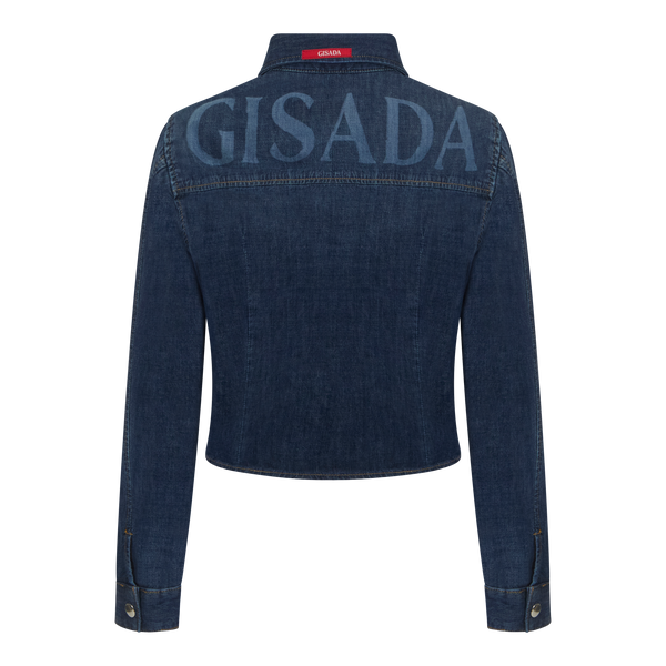 Gisada Crop Regular Denim Shirt With Gisada Laser Print On Cuff