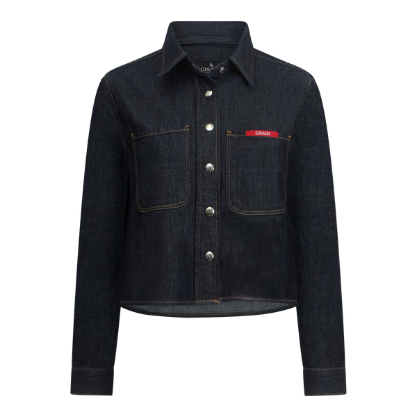 gisada Crop Regular Denim Shirt with Gisada Laser Print on Cuff