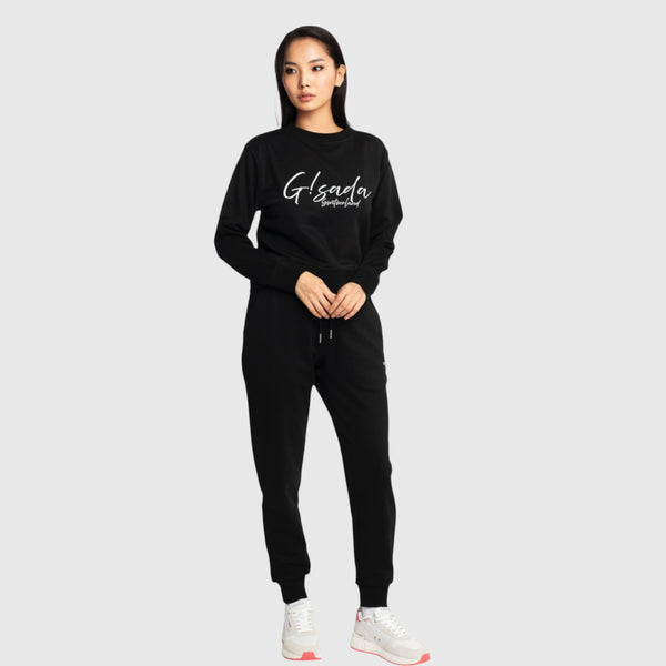 Gisada Crop Sweatshirt In Midweight Cotton With Cursive Flock Print