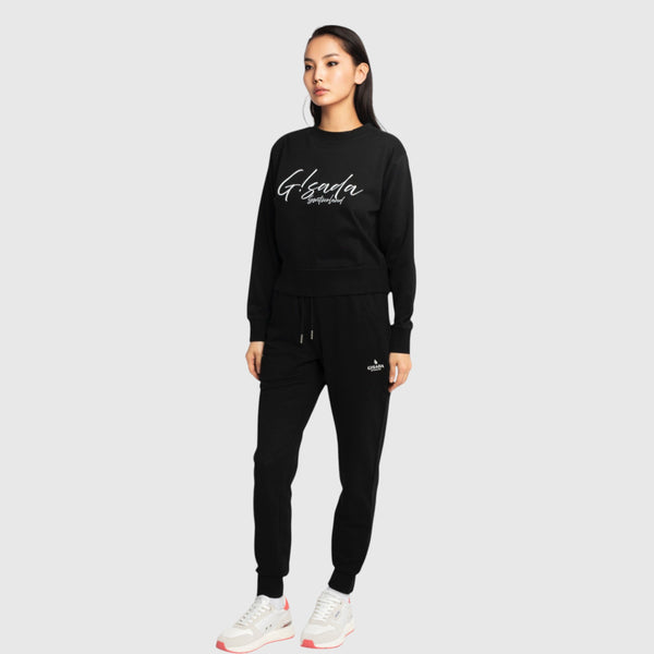Gisada Crop Sweatshirt In Midweight Cotton With Cursive Flock Print