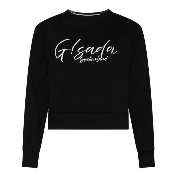 gisada Crop Sweatshirt in Midweight Cotton with Cursive Flock Print