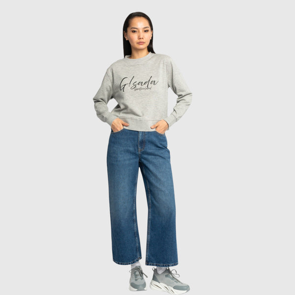 Gisada Crop Sweatshirt In Midweight Cotton With Cursive Flock Print
