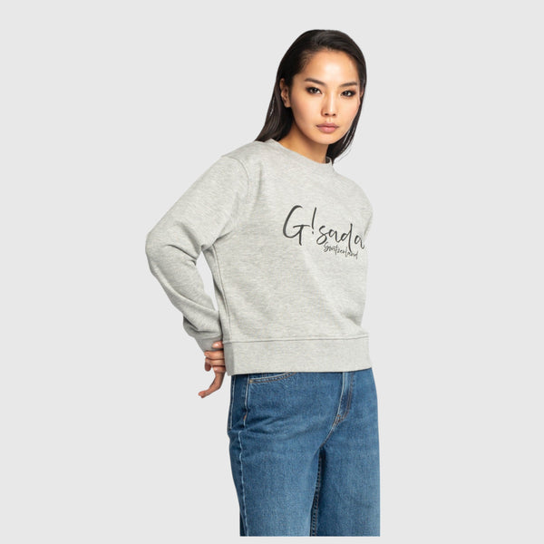 Gisada Crop Sweatshirt In Midweight Cotton With Cursive Flock Print