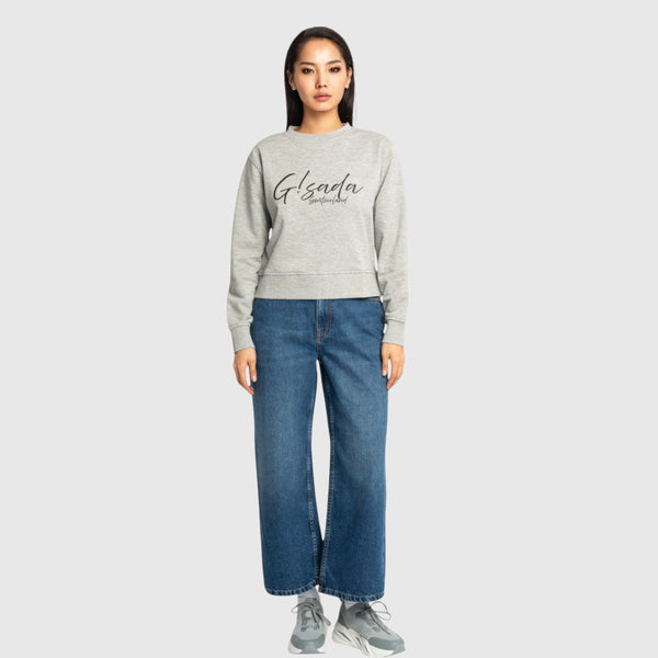 Gisada Crop Sweatshirt In Midweight Cotton With Cursive Flock Print
