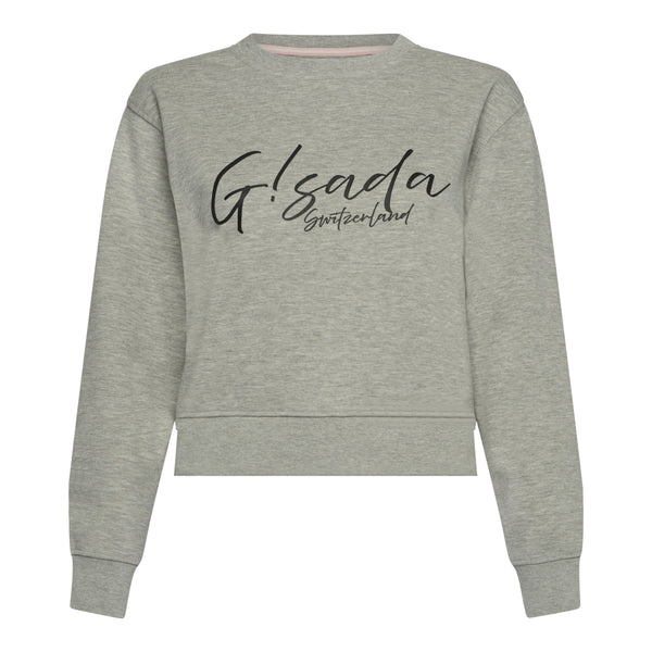 gisada Crop Sweatshirt in Midweight Cotton with Cursive Flock Print