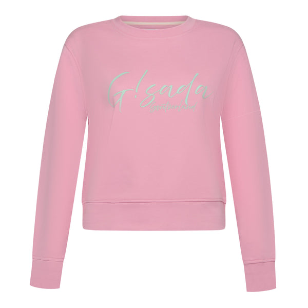 gisada Crop Sweatshirt in Midweight Cotton with Cursive Flock Print