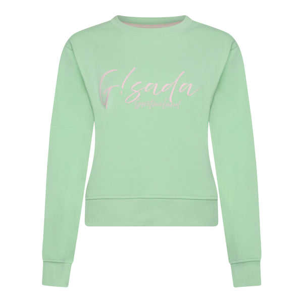 gisada Crop Sweatshirt in Midweight Cotton with Cursive Flock Print