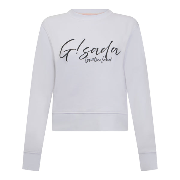 gisada Crop Sweatshirt in Midweight Cotton with Cursive Flock Print