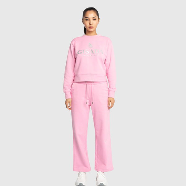 Gisada Crop Sweatshirt In Midweight Cotton With Glitter Print