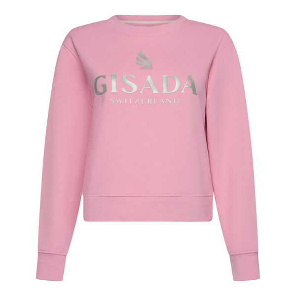 gisada Crop Sweatshirt in Midweight Cotton with Glitter Print