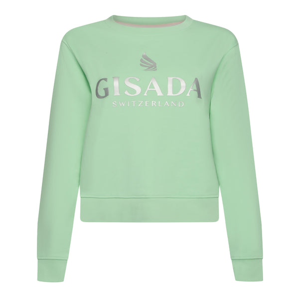 gisada Crop Sweatshirt in Midweight Cotton with Glitter Print
