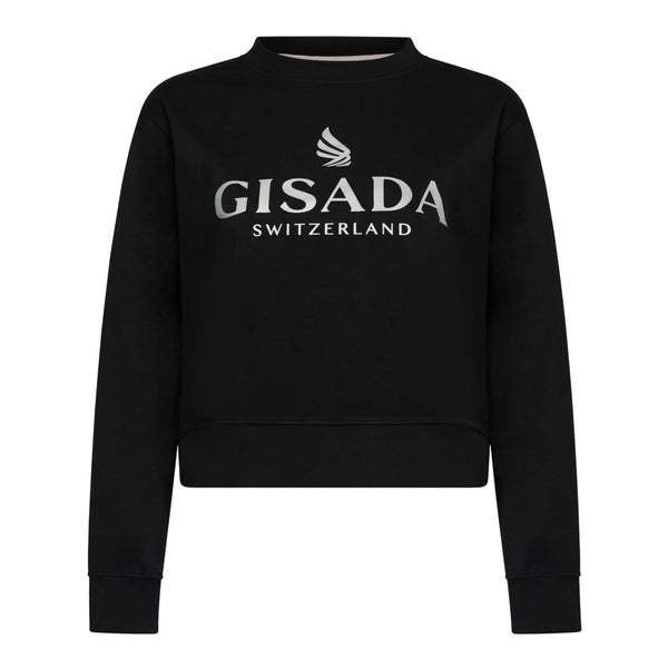 gisada Crop Sweatshirt in Midweight Cotton with Glitter Print