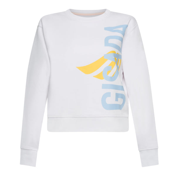 gisada Crop Sweatshirt in Midweight Cotton with Vertical Silicon Print