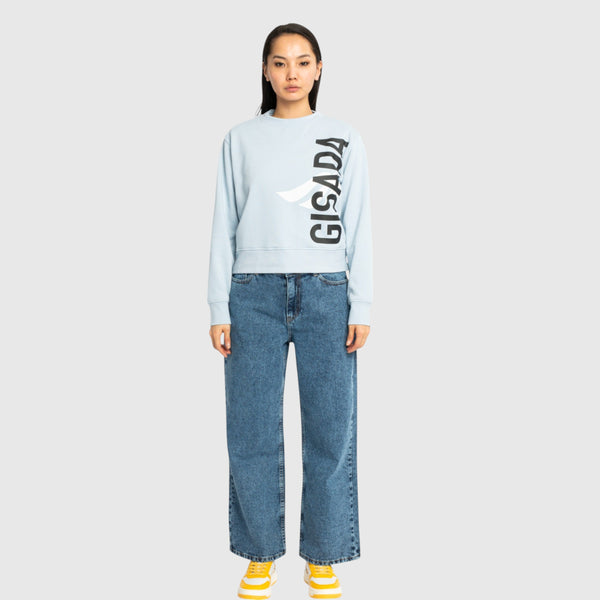 Gisada Crop Sweatshirt In Midweight Cotton With Vertical Silicon Print