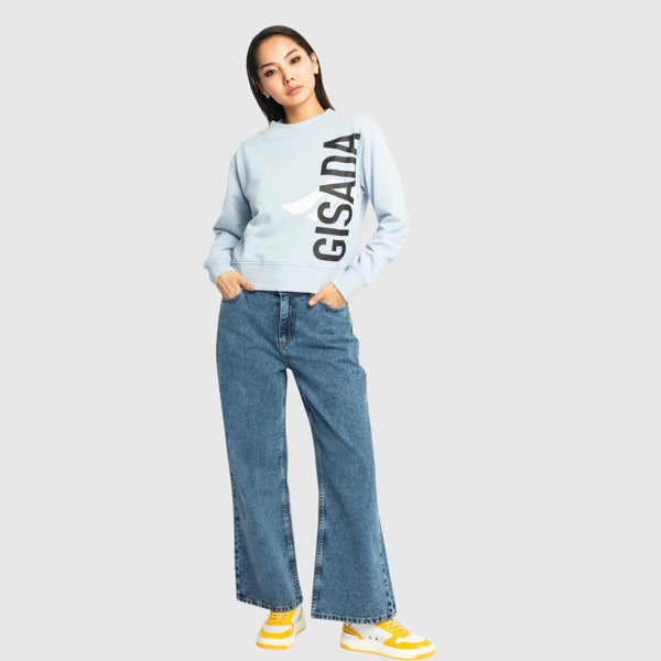 Gisada Crop Sweatshirt In Midweight Cotton With Vertical Silicon Print