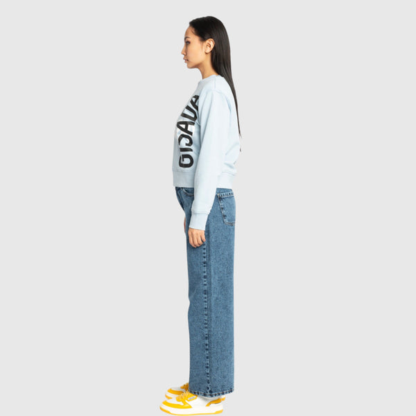 Gisada Crop Sweatshirt In Midweight Cotton With Vertical Silicon Print