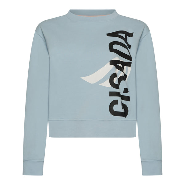 gisada Crop Sweatshirt in Midweight Cotton with Vertical Silicon Print