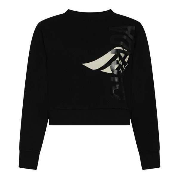 gisada Crop Sweatshirt in Midweight Cotton with Vertical Silicon Print