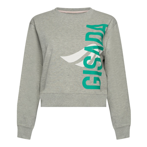 gisada Crop Sweatshirt in Midweight Cotton with Vertical Silicon Print