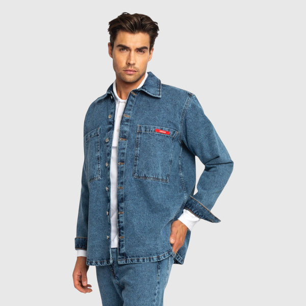 Gisada Oversized Denim Shirt With Mini Label Patch