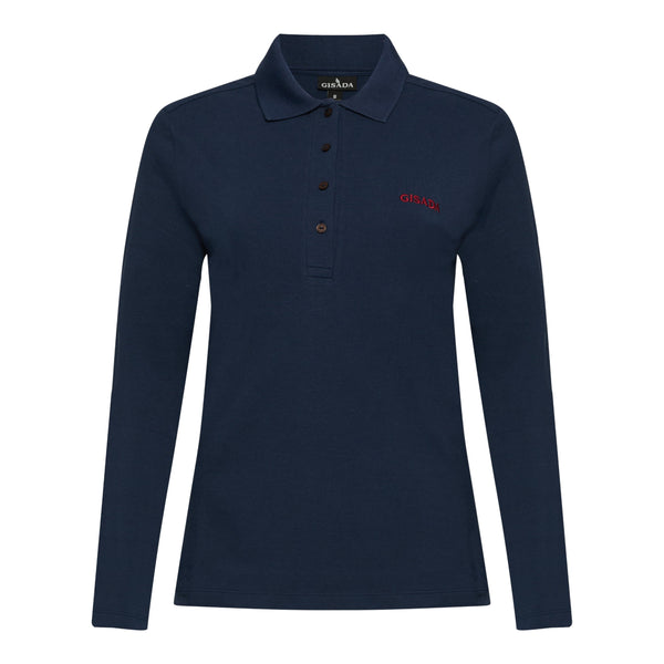 gisada Long Sleeves Polo in Luxe Interlock Piquet with Embroidery Logo