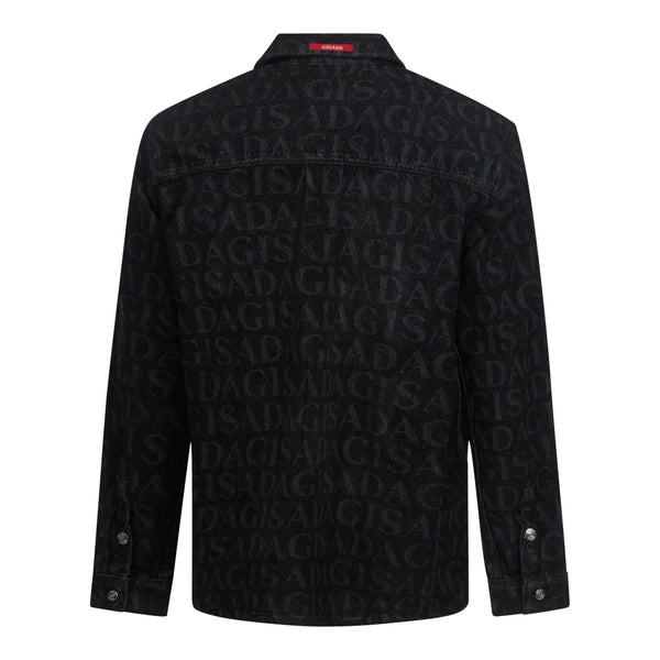 Gisada Oversize Denim Shirt With Allover Gisada Laser Print