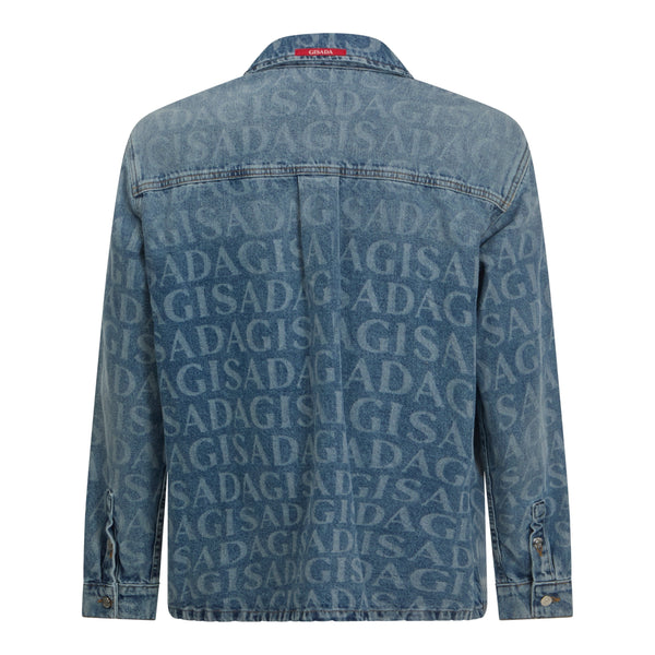 Gisada Oversize Denim Shirt With Allover Gisada Laser Print