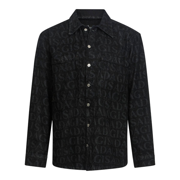 gisada Oversize Denim Shirt with Allover Gisada Laser Print