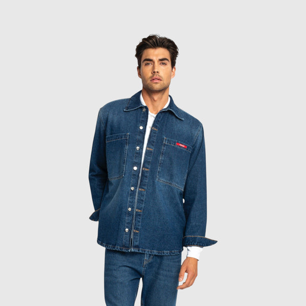Gisada Oversized Denim Shirt With Gisada Logo And Mini Label Patch