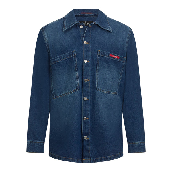 gisada Oversized Denim Shirt with Gisada Logo and Mini Label Patch