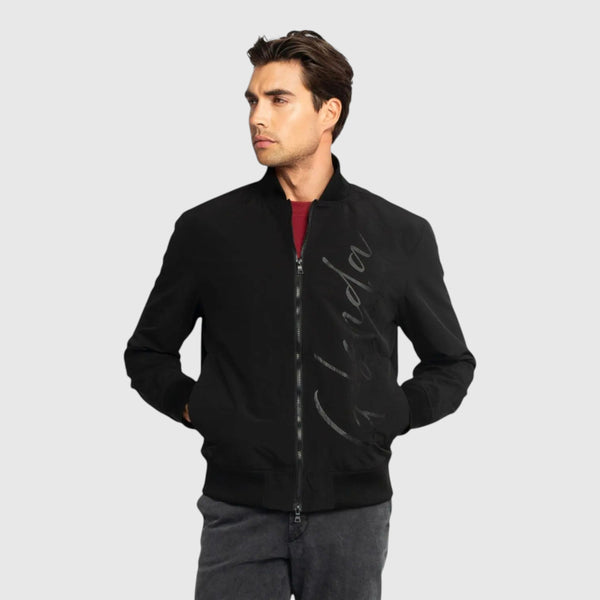 gisada Regular Fit Bomber Jacket in Nylon with Cursive Print