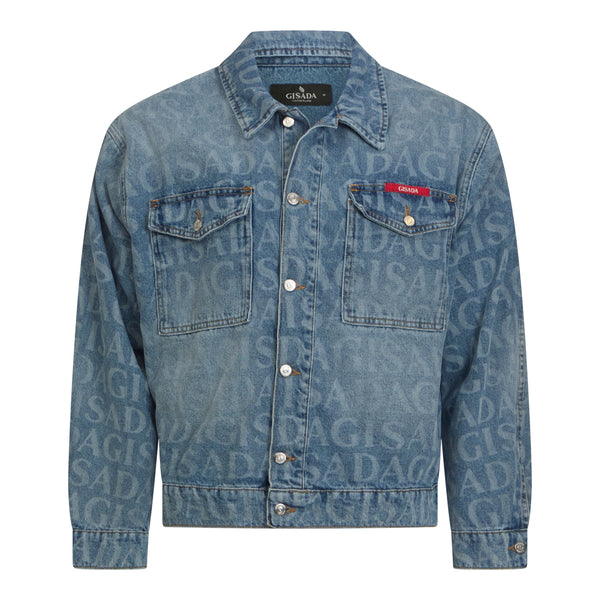 gisada Regular Fit Denim Jacket with Allover Gisada Logo