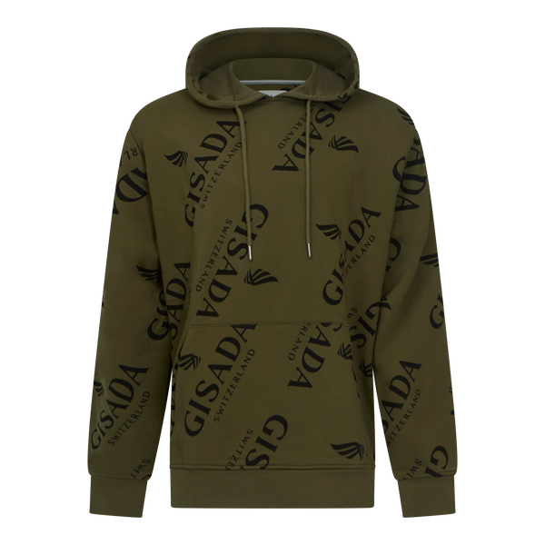 gisada Regular Fit Hoodie in Midweight Cotton with Logo Allover